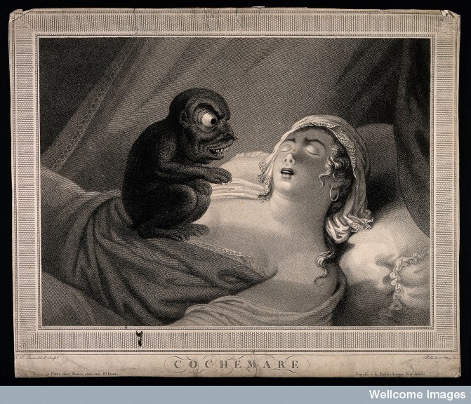 "A perturbed young woman fast asleep" - J.P. Simon, 1810