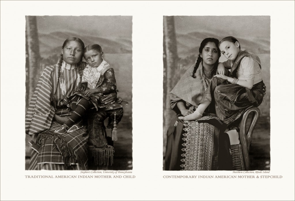 A la izquierda, foto de hace cien años de una madre india con su hija. A la derecha, una madre actual de la India con su hija adoptiva estadounidense.