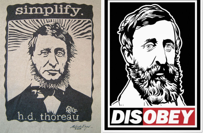 Un par de carteles con mensajes basados en los libros de Thoreau