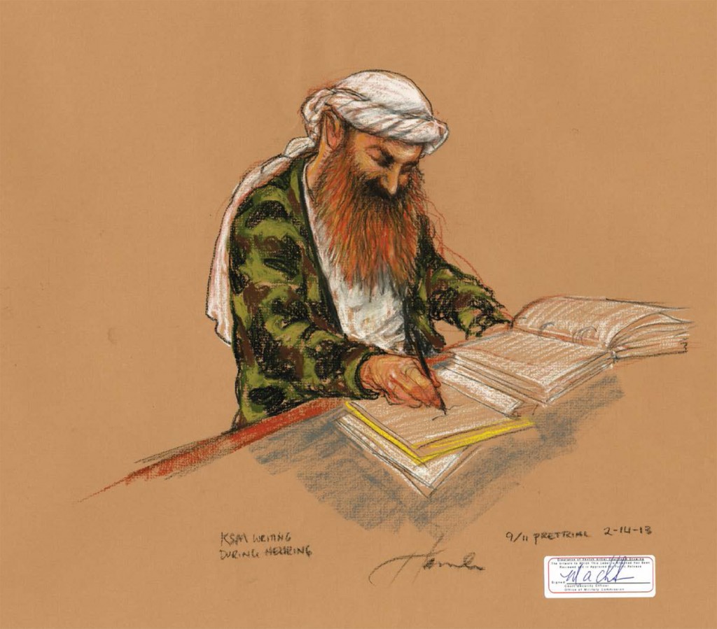 Khalid Sheikh Mohammed en el libro Bocetos de Guantánamo (© Janet Hamlin - Courtesy Fantagraphics)