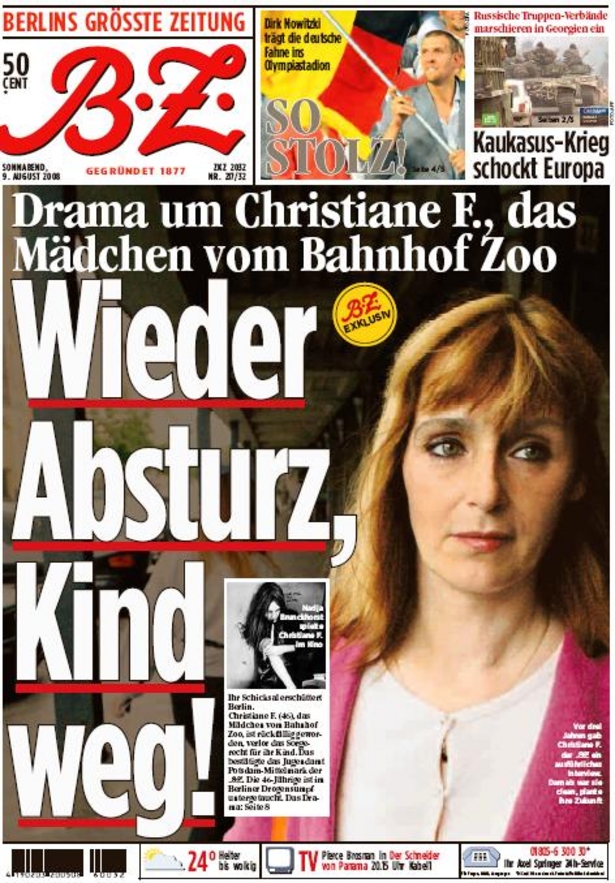 Christiane F. en un tabloide alemán