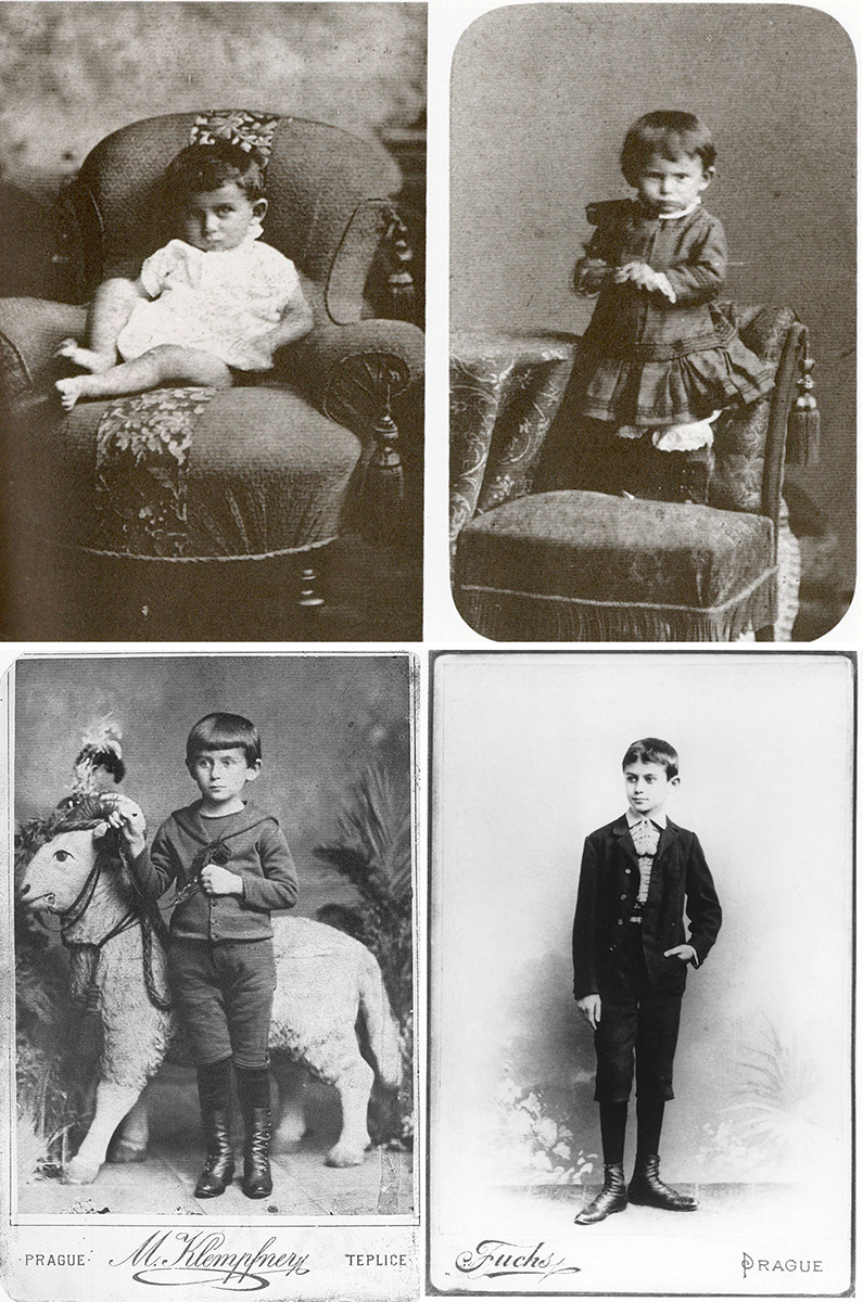 Franz Kafka en 1884 (arriba izquierda), 1886 (arriba derecha), 1888 (abajo izquierda) y 1896 (abajo derecha)
